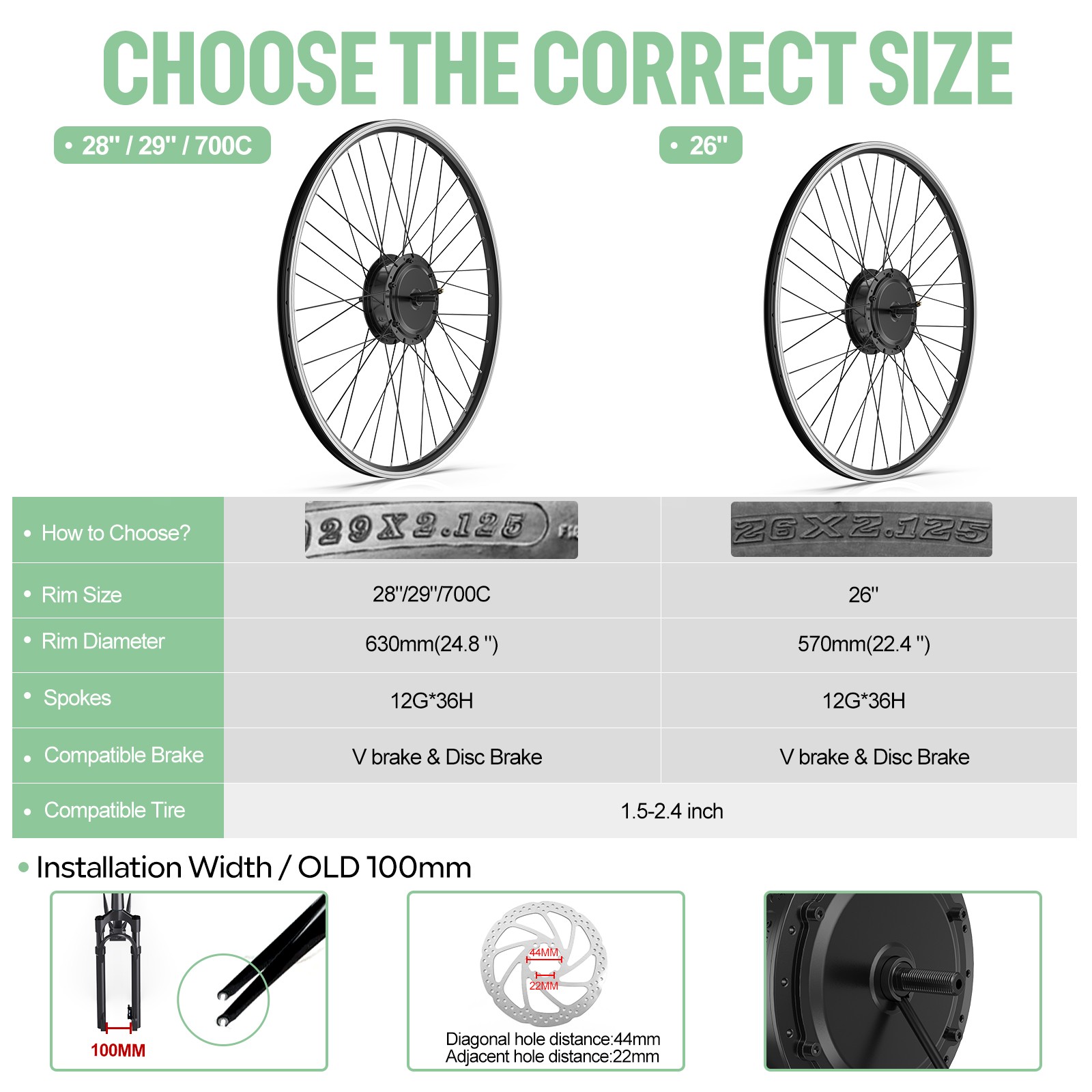 BAFANG 48V 500W Front Wheel Hub Motor – Ebike Conversion Kit for 20″/26″/700C