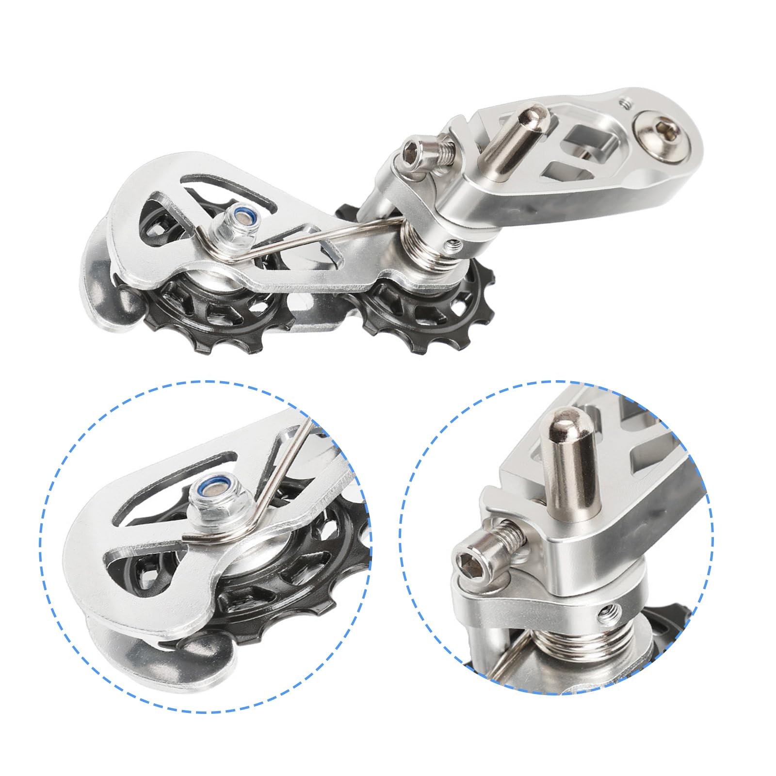 Single Speed Chain Tensioner, CNC Aluminum Double Spring One Size, Silver
