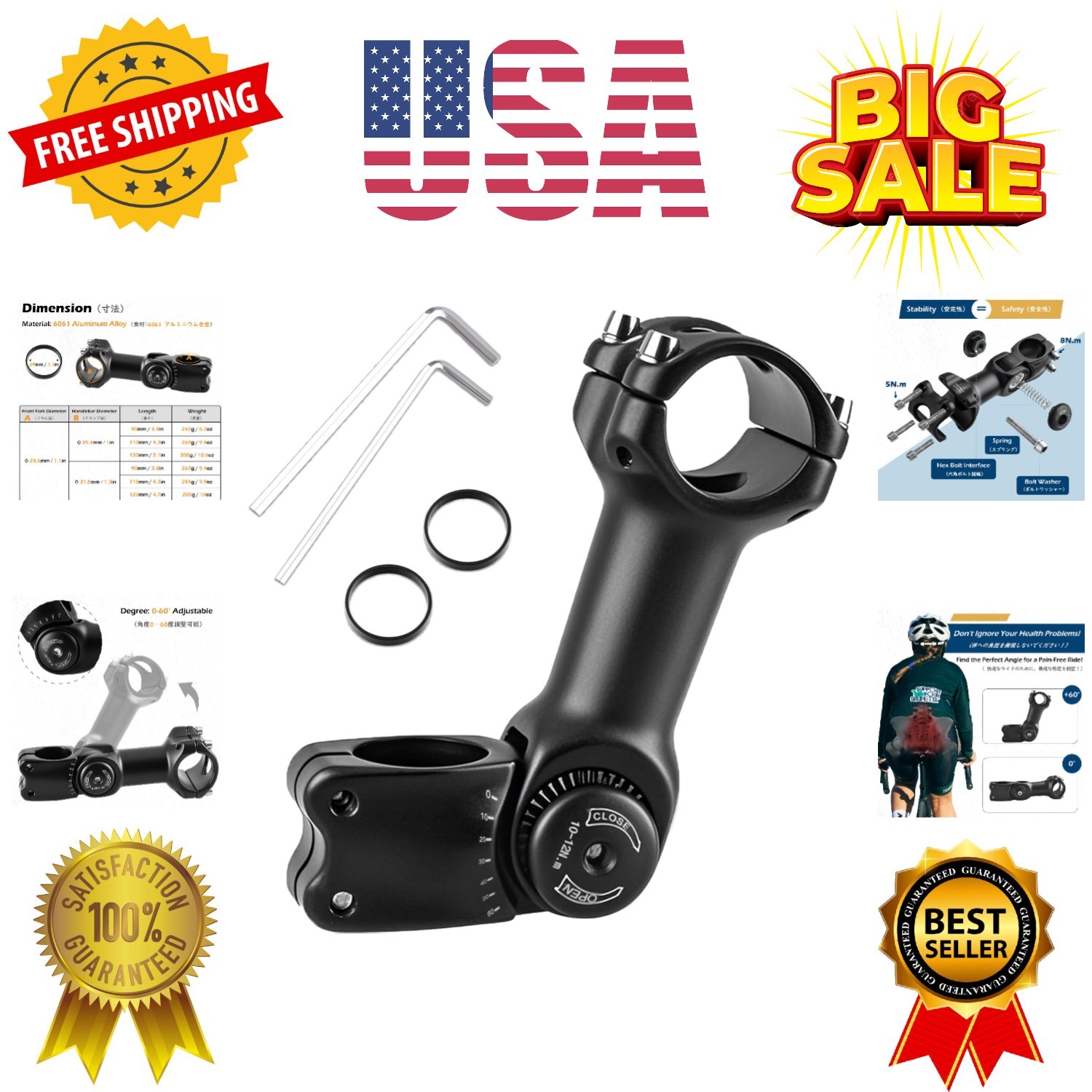 Bike Stem 25.4 31.8 Adjustable 90/110/130/145mm Bike Handlebar Extender Stem …
