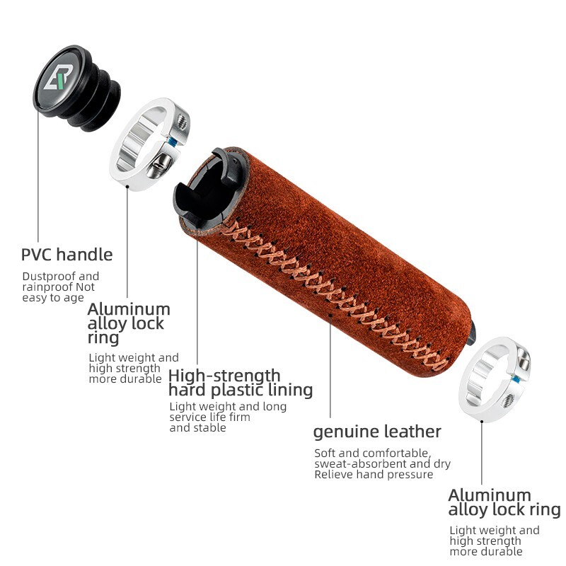 ROCKBROS Bicycle Grips Leather Handlebar Grip Shockproof Bilateral Lock Grips
