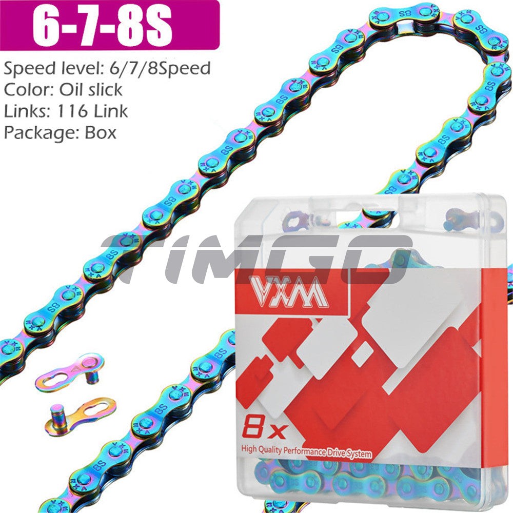 VXM MTB Road Bike Chain 6/7/8/9/10/11 Speed Oil Slick Colorful Plating Anit-Rush