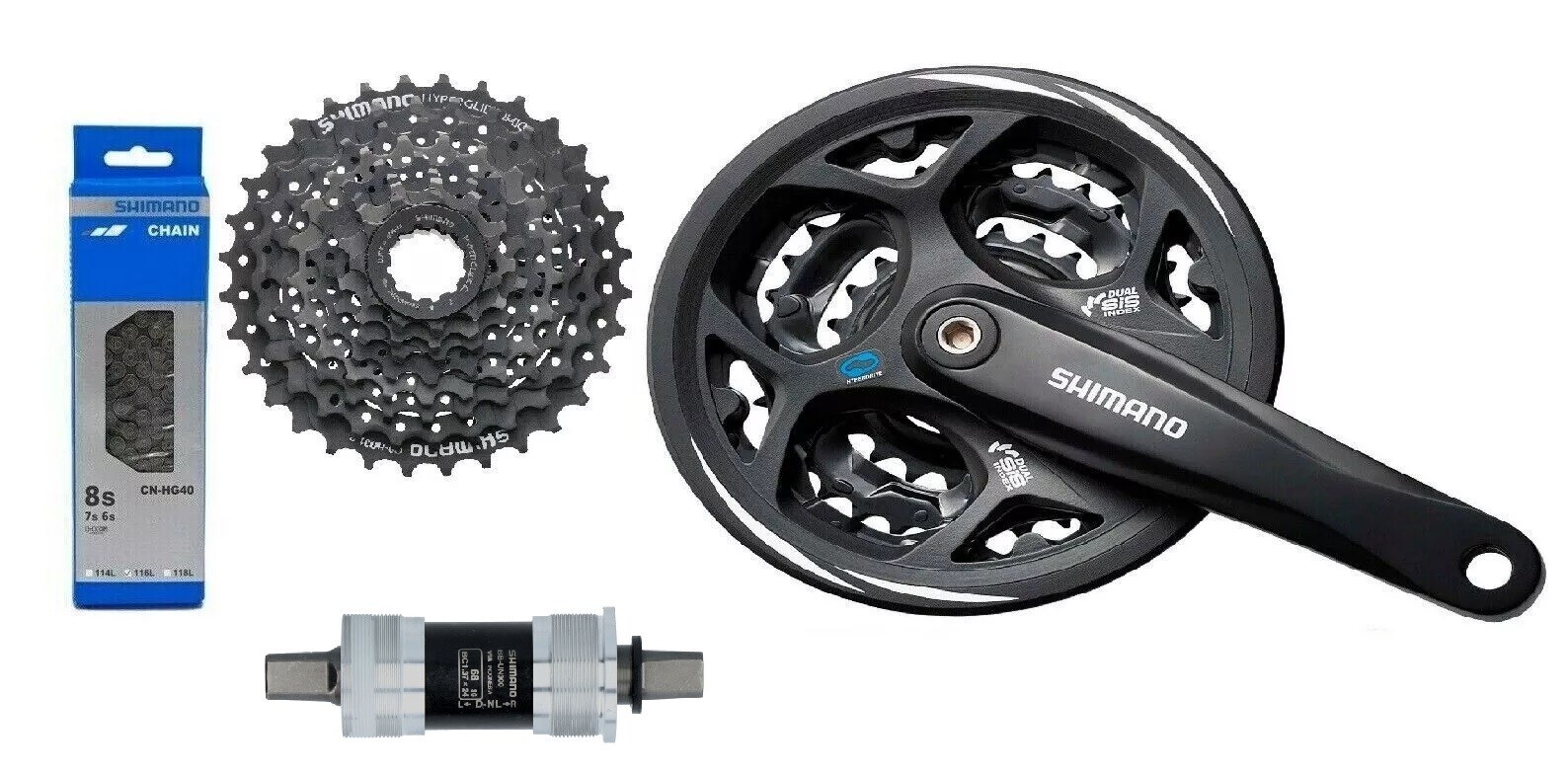 Shimano 8 Speed Wear Set Crank FC-M311 48Z + Chain + Cassette HG31 + Bottom Bracket