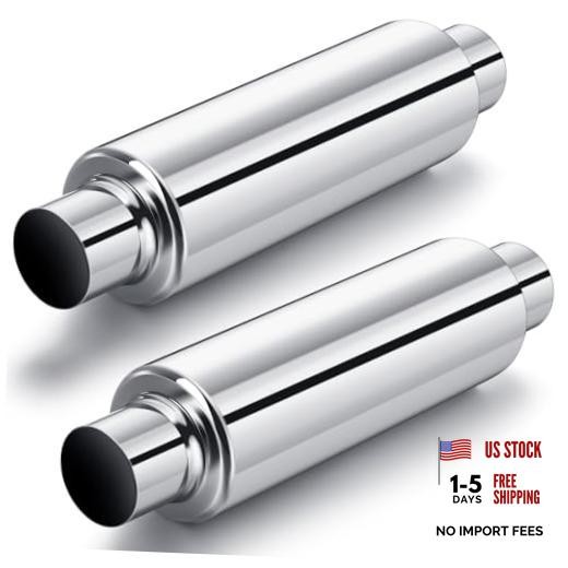 Relaxweex 2 Pcs 2.5″ Inlet Exhaust 2.5″ Inlet 16″ Overall Length Silver