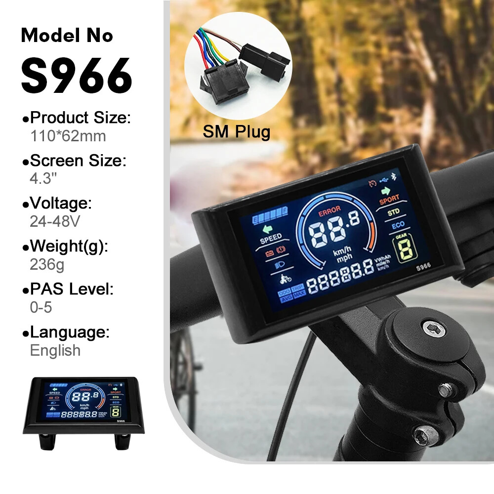 E-bike Display 24V 36V 48V 52V 60V 72V E-bike Colour SM/Waterproof Plug Display