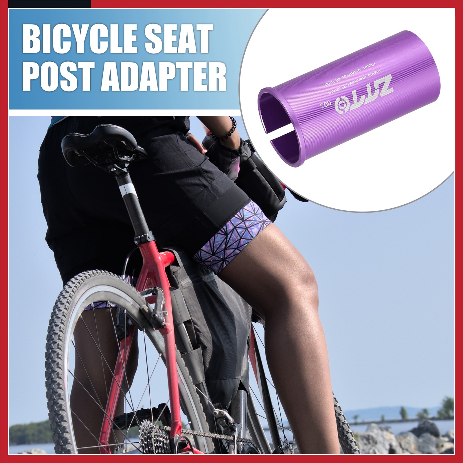27.2mm 1.07″ ID 28.6mm 1.13″ OD Seat Post Adapter fit for Bicycle Durable Purple