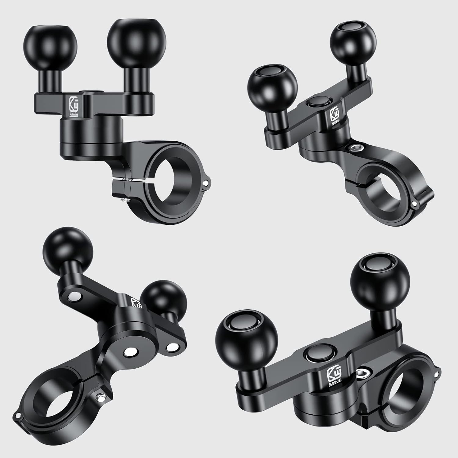 Aluminum Alloy Handlebar Clamp Mount Base with Double 1» TPU Ball |