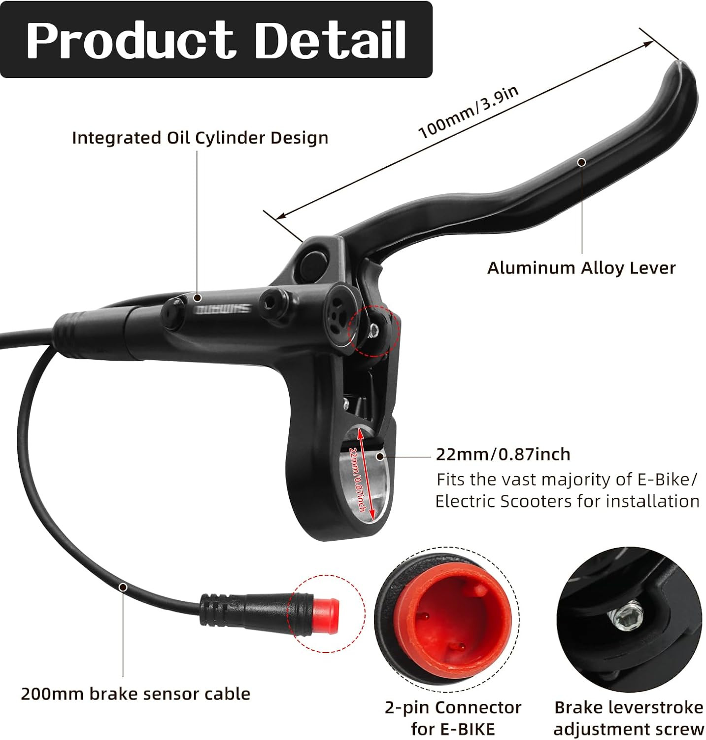 MT200 Hydraulic Brake for Ebike, 2-Pin Power-Off E-Bike Hydraulic Disc Brake Set