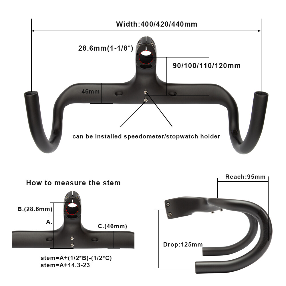 400/420/440mm Integrated Handlebar Stem Carbon Road Bicycle Drop Bar for Cycling