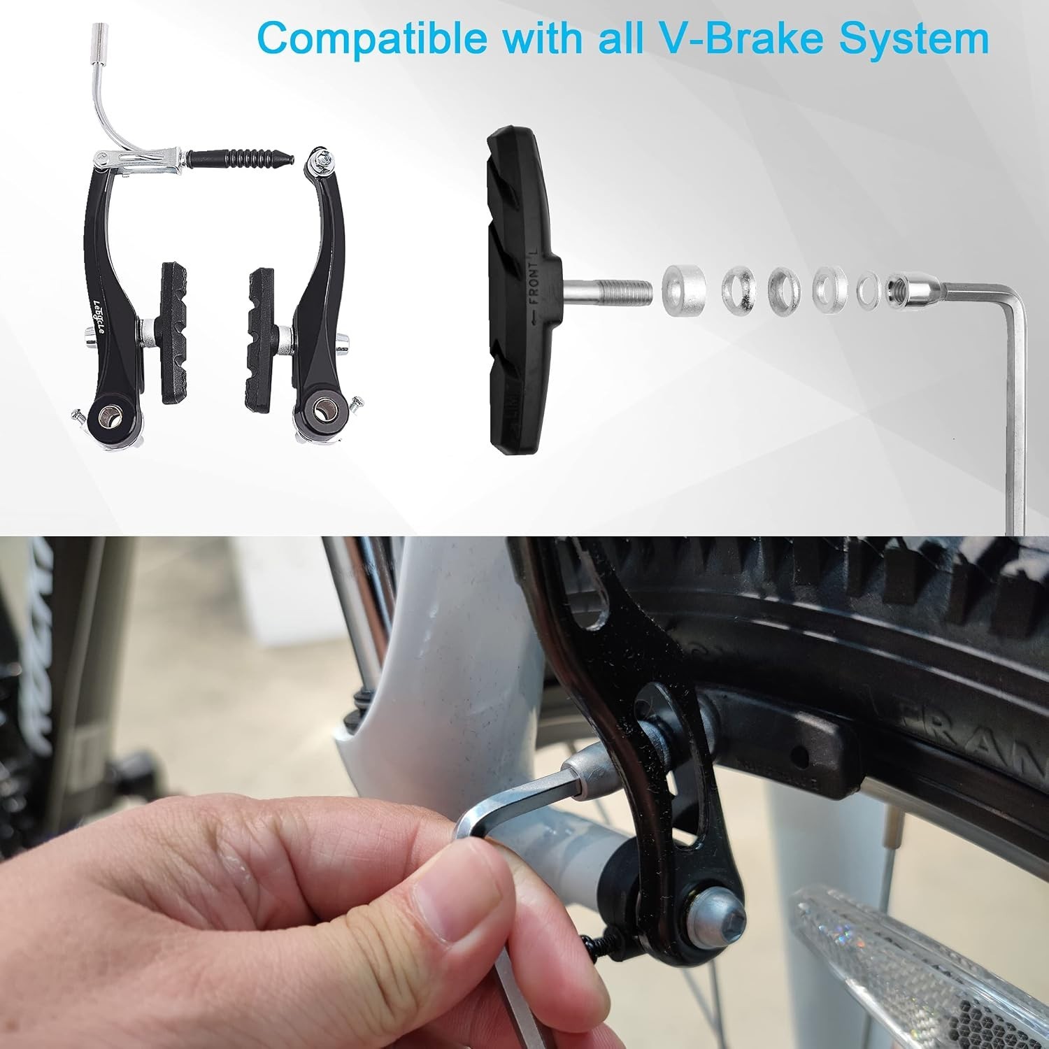 Universal 70mm V-Brake Blocks with Shims & Nuts – No Noise, Extra Durability