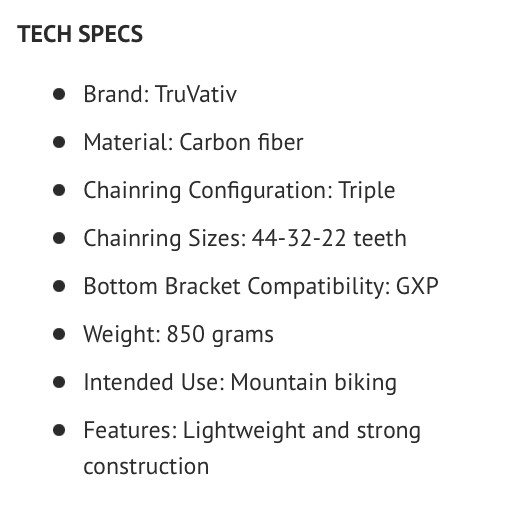 New SRAM Truvativ Noir GXP Triple Carbon Fiber 9 Speed MTB Crankset • 175mm