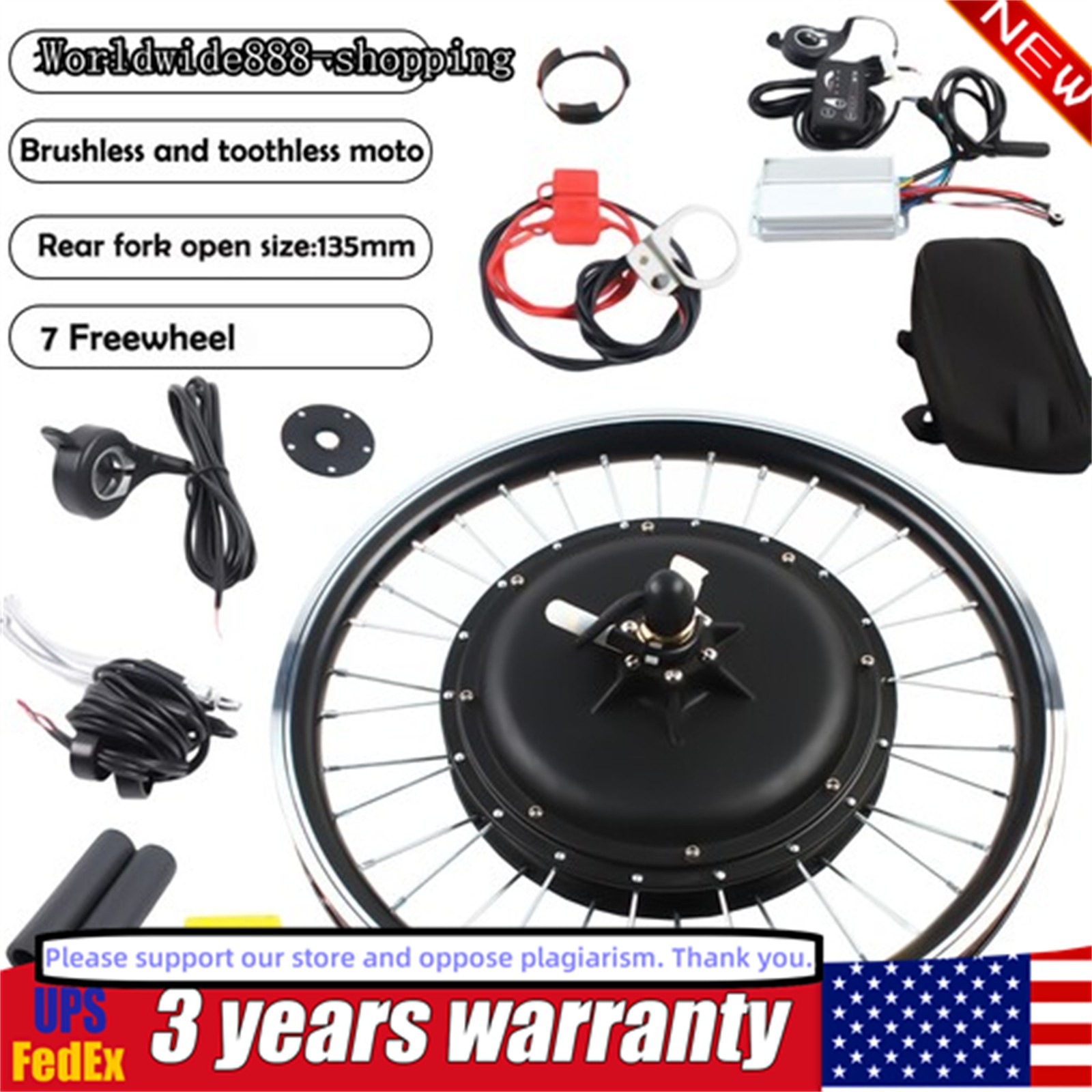 20″ 1000W 48V eBike Conversion Kit Rear Wheel Hub Motor Electric Bike 440RPM