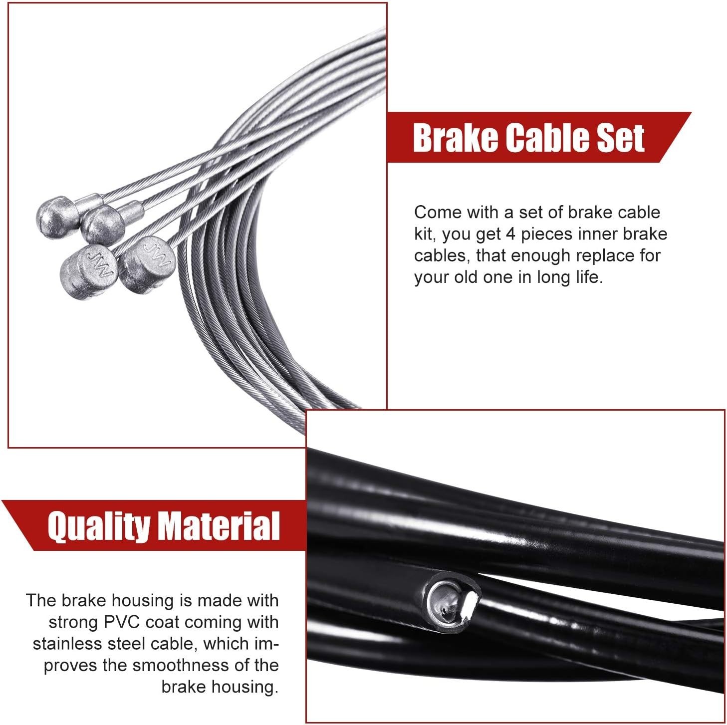 4-Pack Universal Bike Brake Cable Kit – Durable Stainless Steel & PVC for Safety