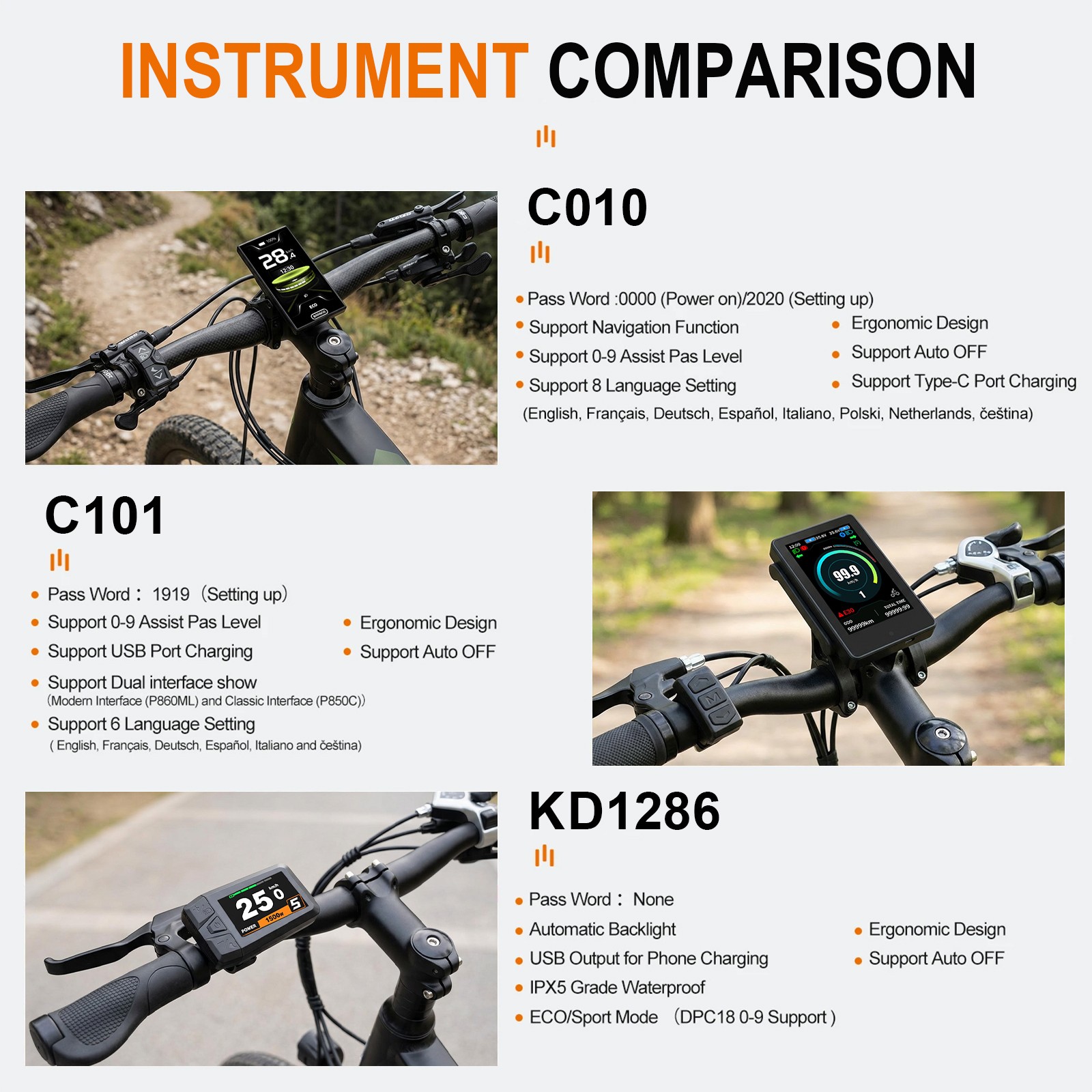 CAN Protocol KD1286/C010/C101 Display for BAFANG Mid Motor-3.5inch E-BikeDisplay