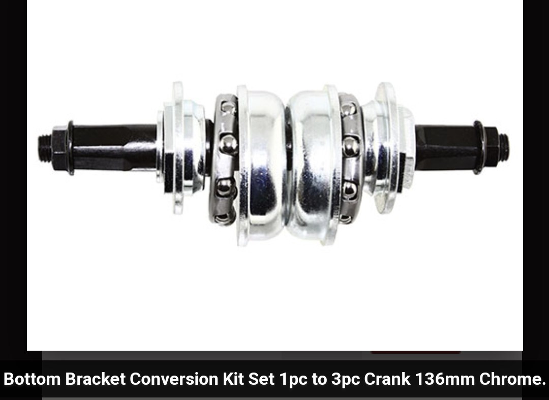 BICYCLE BOTTOM BRACKET CONVERSION KIT SET 1PC TO 3PC CRANK 136MM CHROME