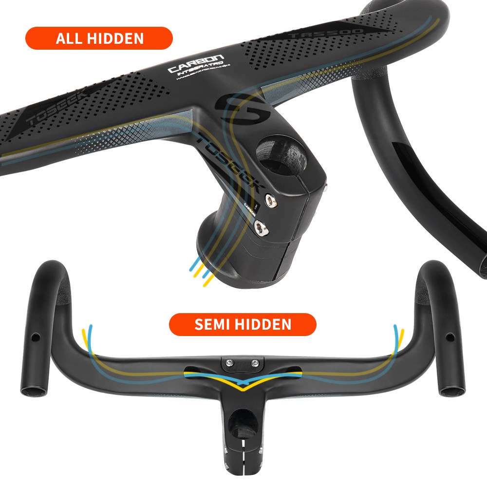TOSEEK Carbon Fiber Integrated Handlebar -8° Gravel Road Bicycle Drop Bar 28.6mm
