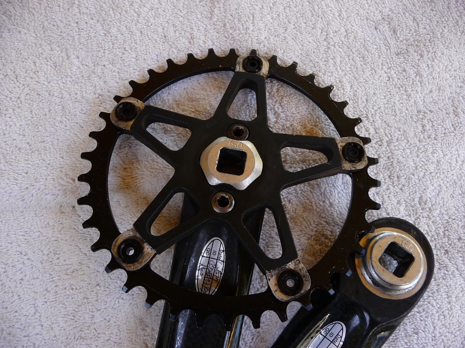 FSA square taper carbon crankset 130bcd, 38 tooth narrow wide chainring ISO 175