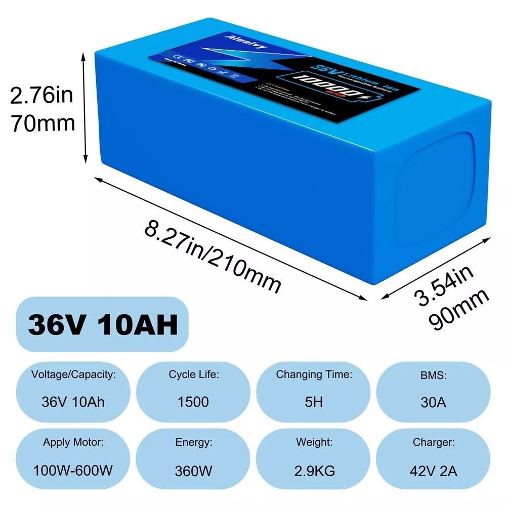 Aleaviy 36V 20Ah Electric Battery Lithium Battery Pack 20000mAh Li ion + Charge