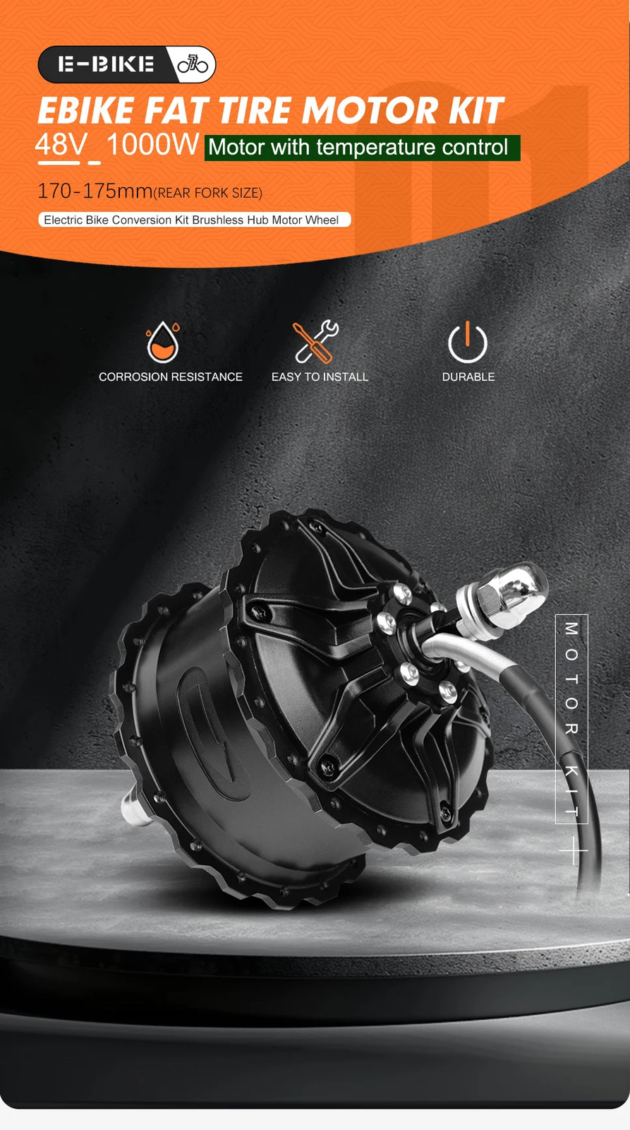 E-bike Fat Tire Motor 48V 1000W 4.0Tire Rear Hub Motor Dropout 170-175mm