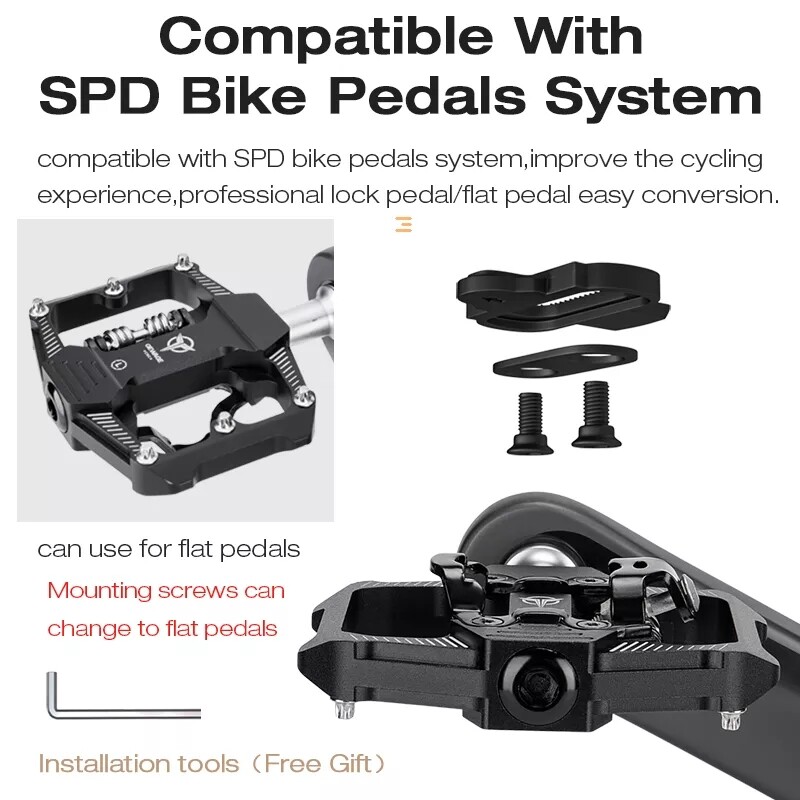 Bicycle Lock Pedal 2 In 1 With Free Cleat For SPD System MTB Road Sealed Bearing
