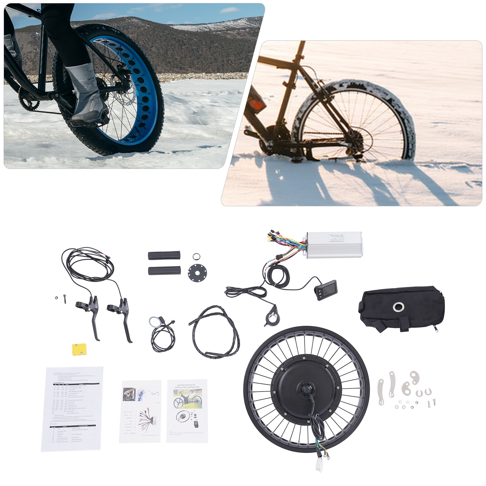 20″ 48V Fat Tire Electric Bike Rear Wheel Hub Motor Snow Bike Conversion Kit 2kW