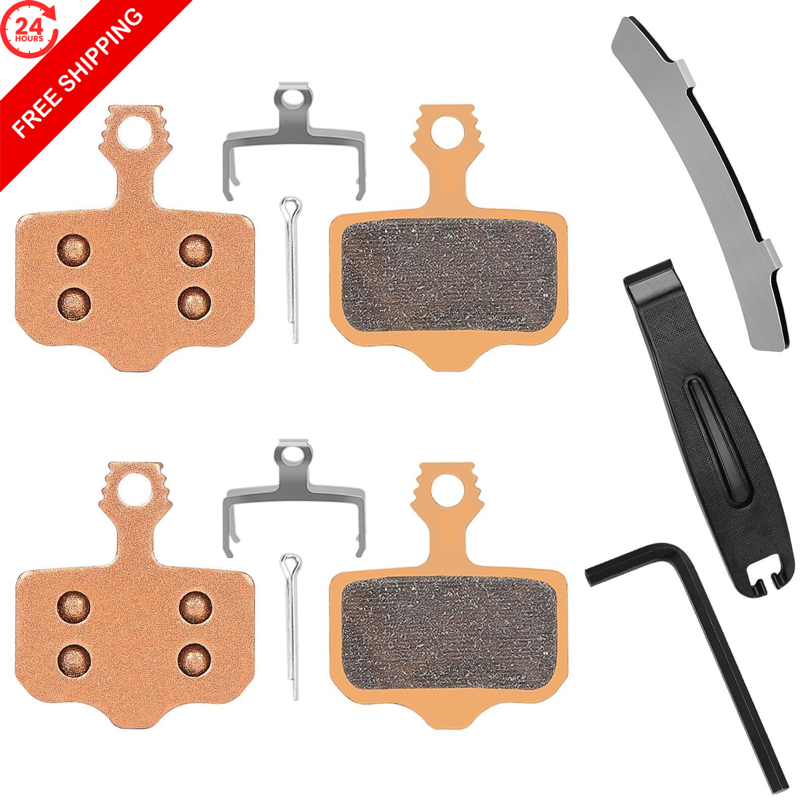 2 Pairs Sintered Metal Ebike Bike 30.6mm long, 35mm wide and 4mm thick, Gold