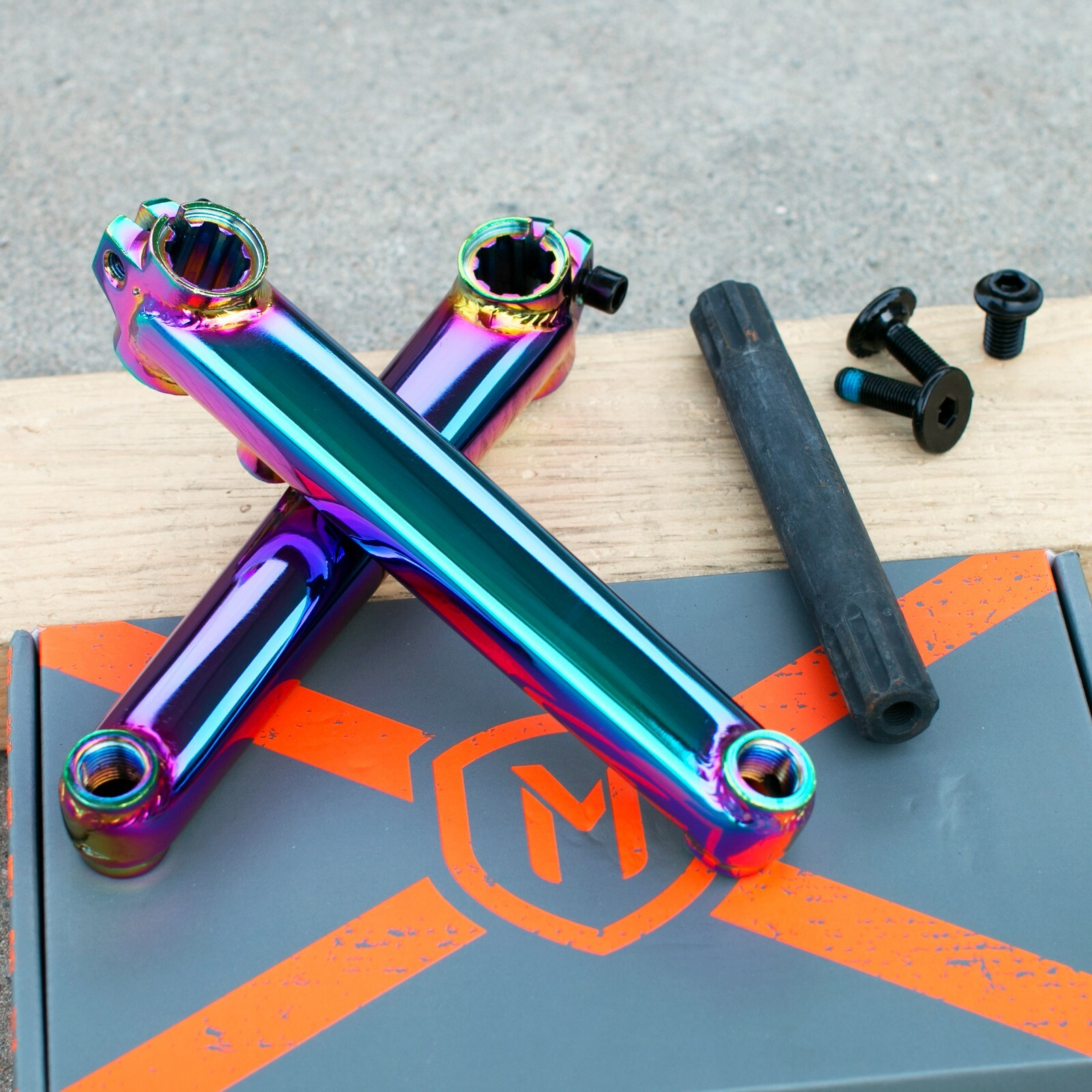 MISSION BMX TRANSIT BICYCLE CRANKS OIL SLICK JET FUEL