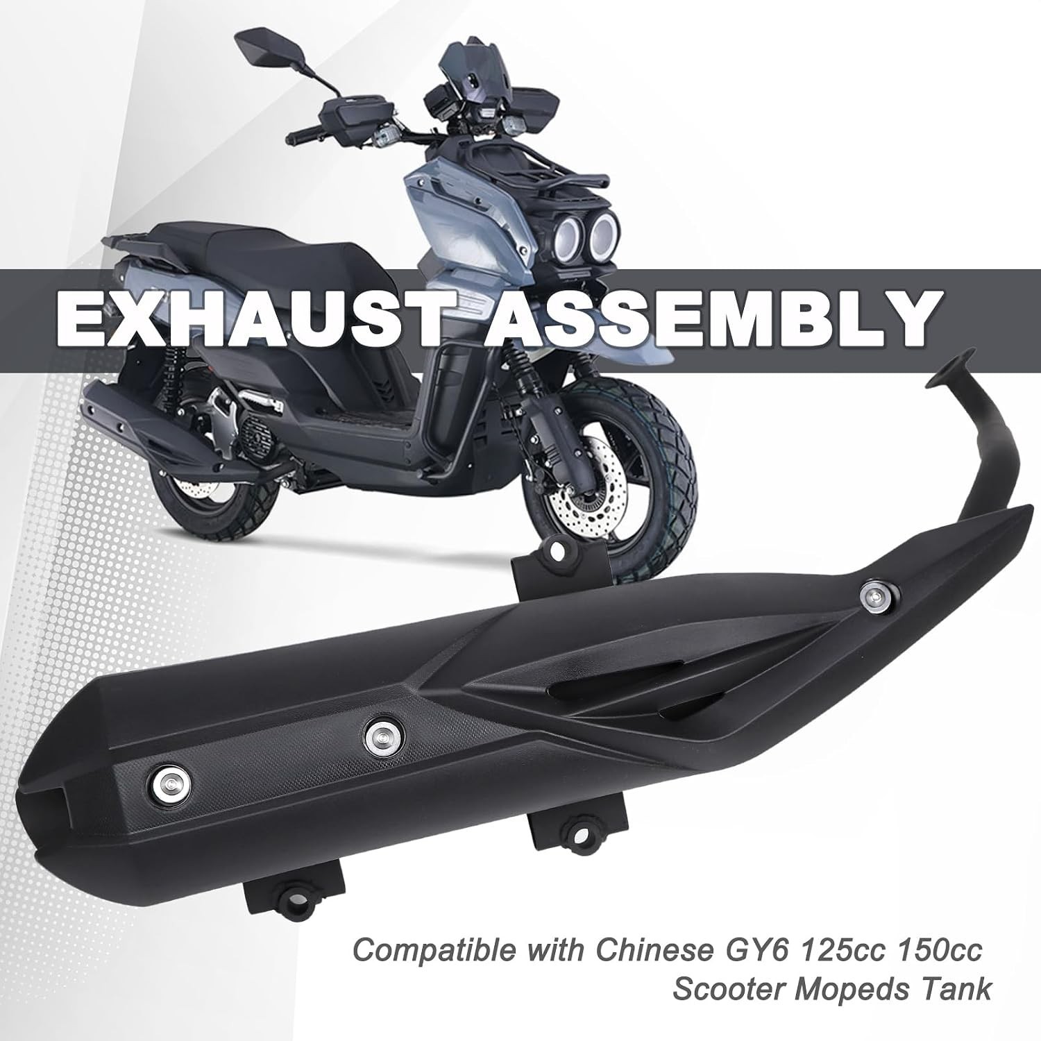 Heavy Iron Motorcycle Exhaust Muffler, Direct Replacement for Chinese GY6 Sco…