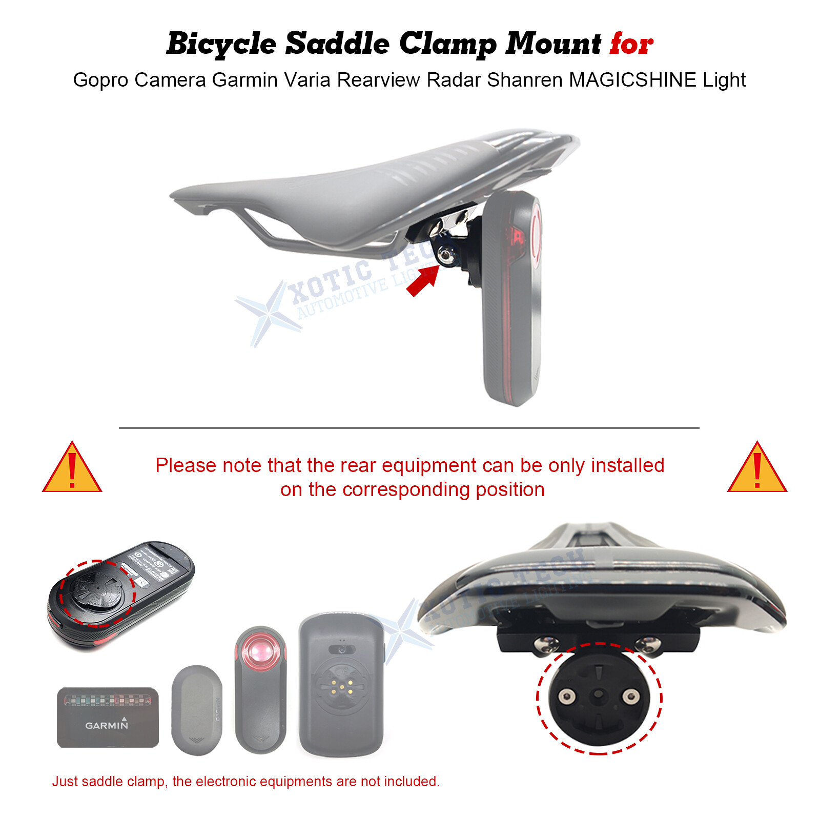 Saddle Rail Clamp Seat Post Mount for Garmin Varia RTL510 RTL515 Rearview Radar