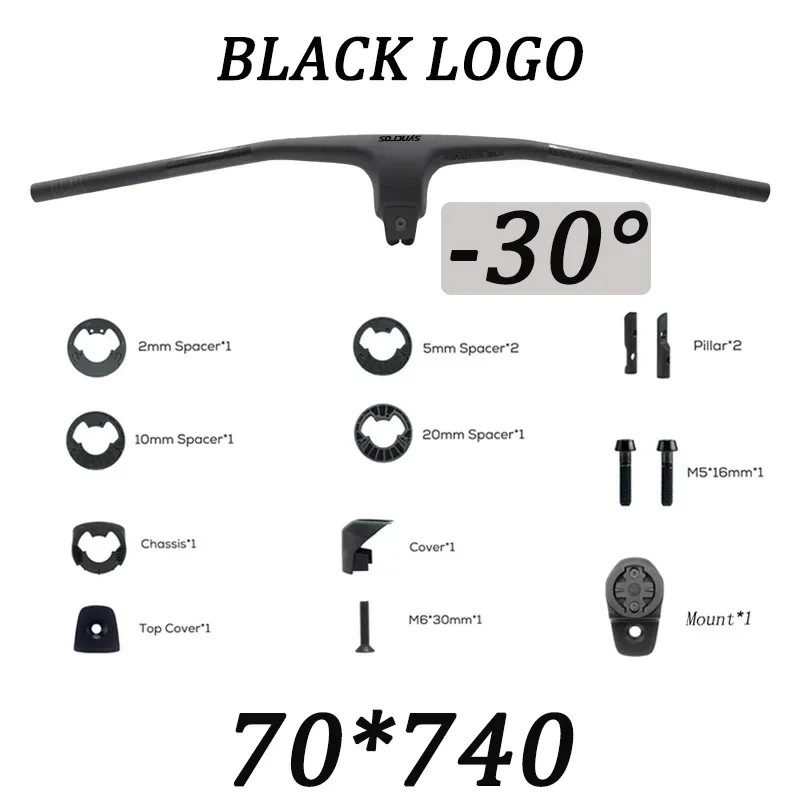 -30° MTB Bicycle Carbon Integrated Handlebar 70-100mm Full Internal Routing