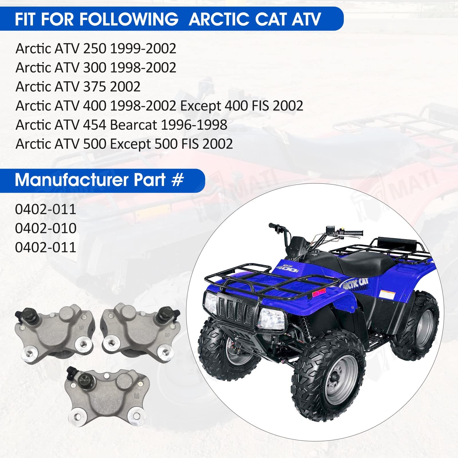 Front and Rear Brake Calipers with Pads for Arctic Cat ATV Multiple Models