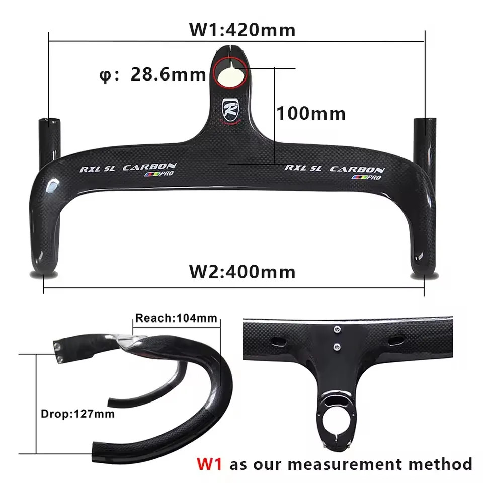 Carbon Road Bike Integrated Drop Bars 28.6mm Internal Routing 400/420/440mm