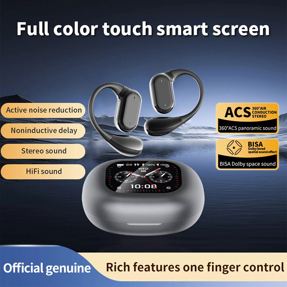 Bluetooth 5.4 Headphones Wireless Earbuds Open-Ear Sport Headset Touch Screen