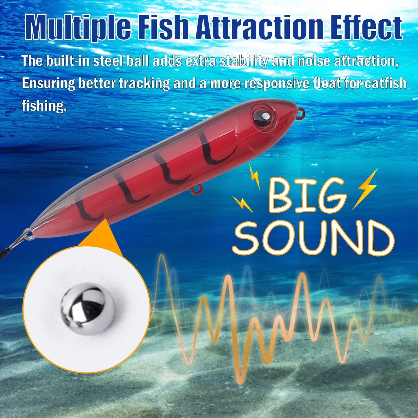 EUPHENG Extra Large 5-Inch Catfsh Rattling Line Float Lure for Catfishing, De…
