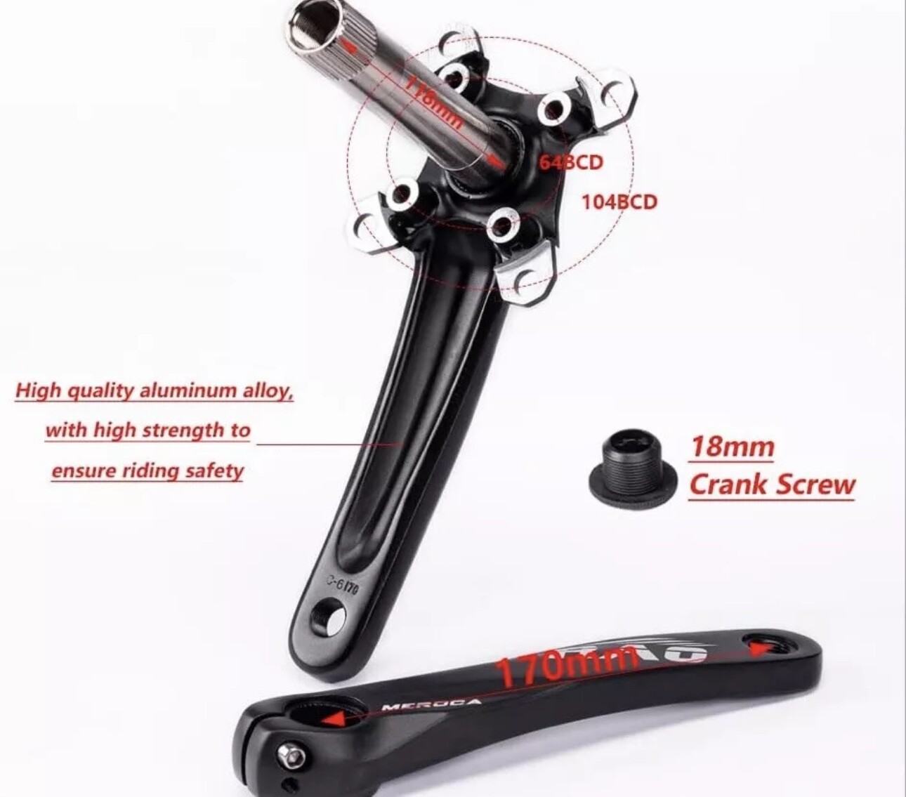 170Mm Mountain Bicycle Crank Arm Set Hollow Integrated 104BCD BLACK