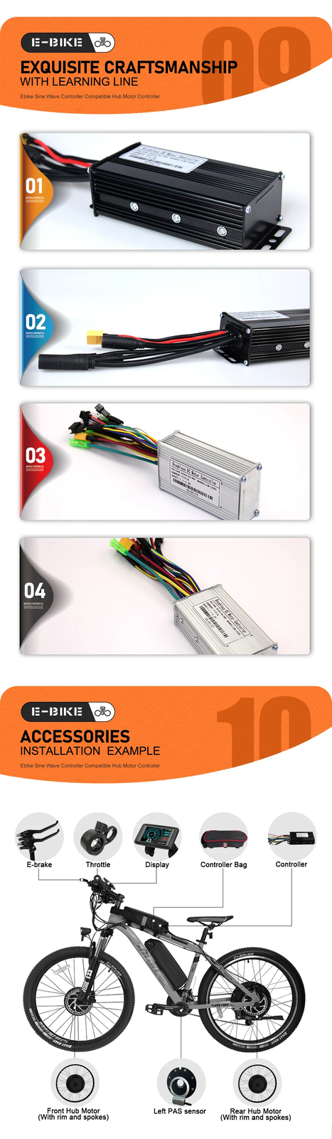 Ebike Sinewave 3 Mode 17A26A30A40A Controller+Color UKC1 Display 250-2000W Motor