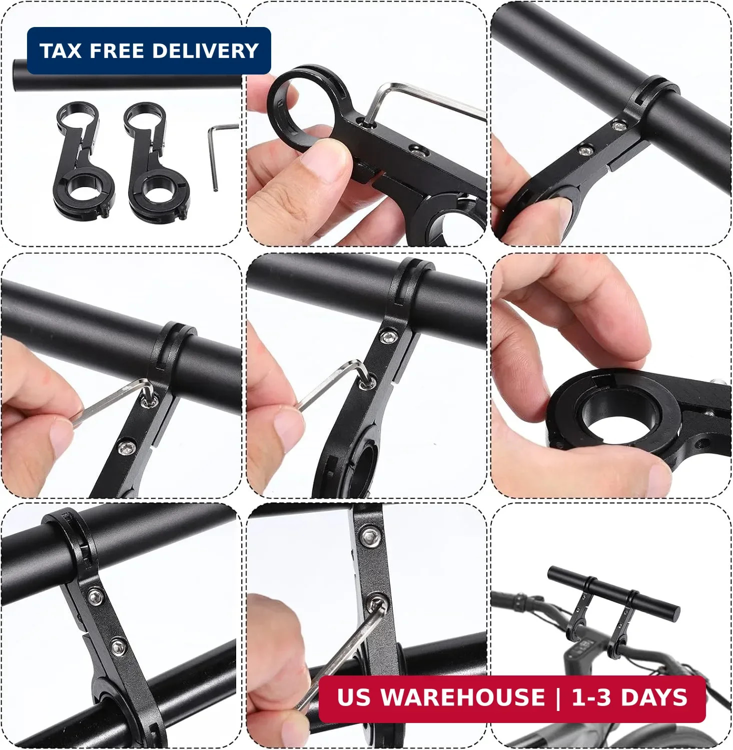 Bike Handlebar Extender, 7.9″ Long Aluminum Alloy Bicycle Cross Bar Extension Mu