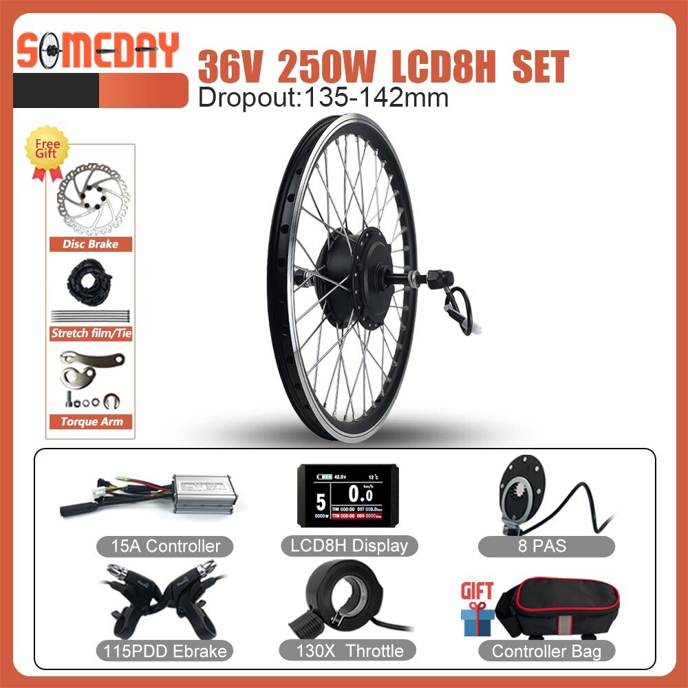 36V 48V 250W E-Bike Conversion Kit Rear Rotate Wheel Hub Motor 16-29inch/700C