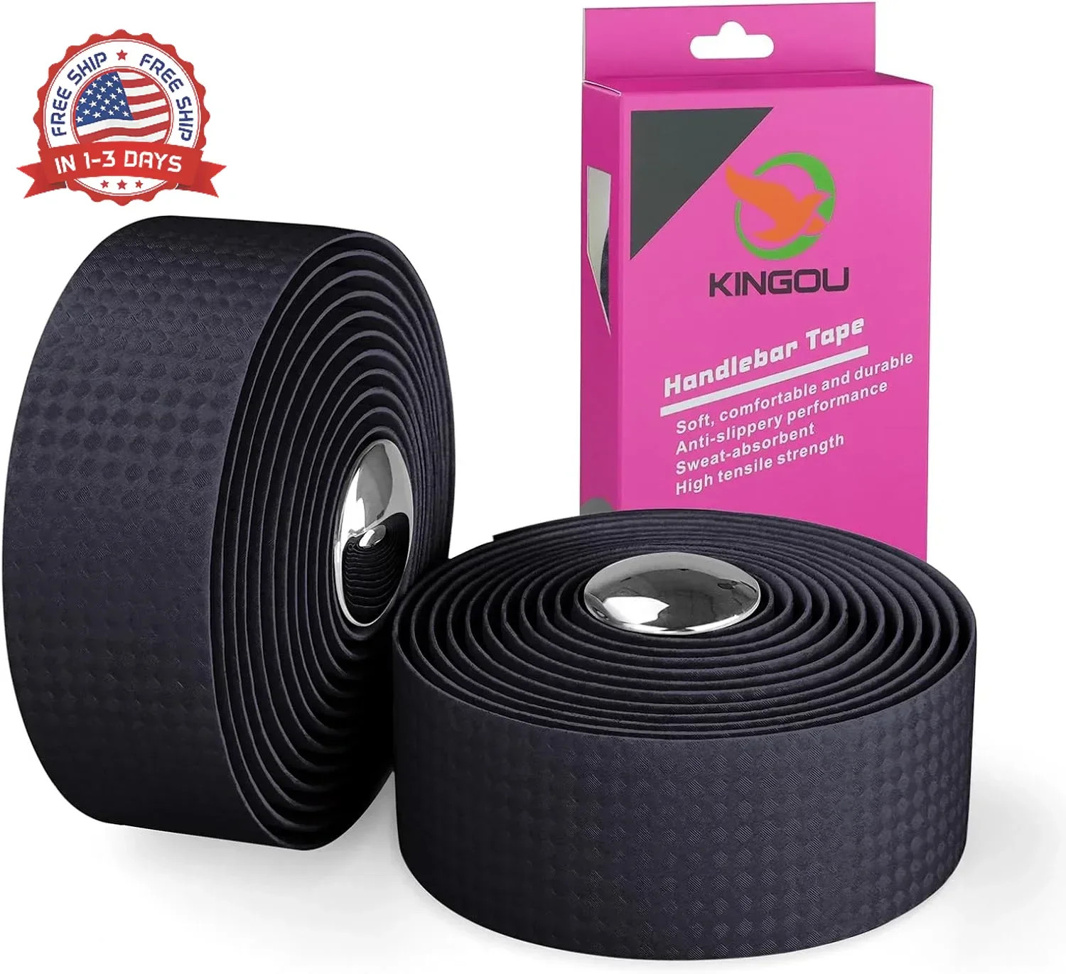 KINGOU Carbon Fiber PU Leather Road Bike Handlebar Tape Bar Tapes – 2PCS Per Set