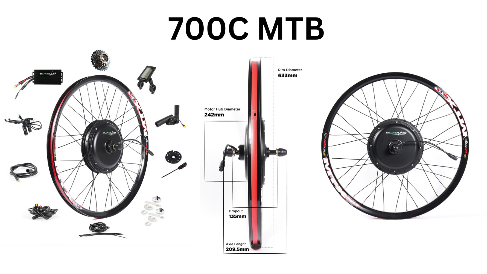 eBikeling Waterproof 1500W Direct Drive Rear E-bike Conversion Kit with Battery