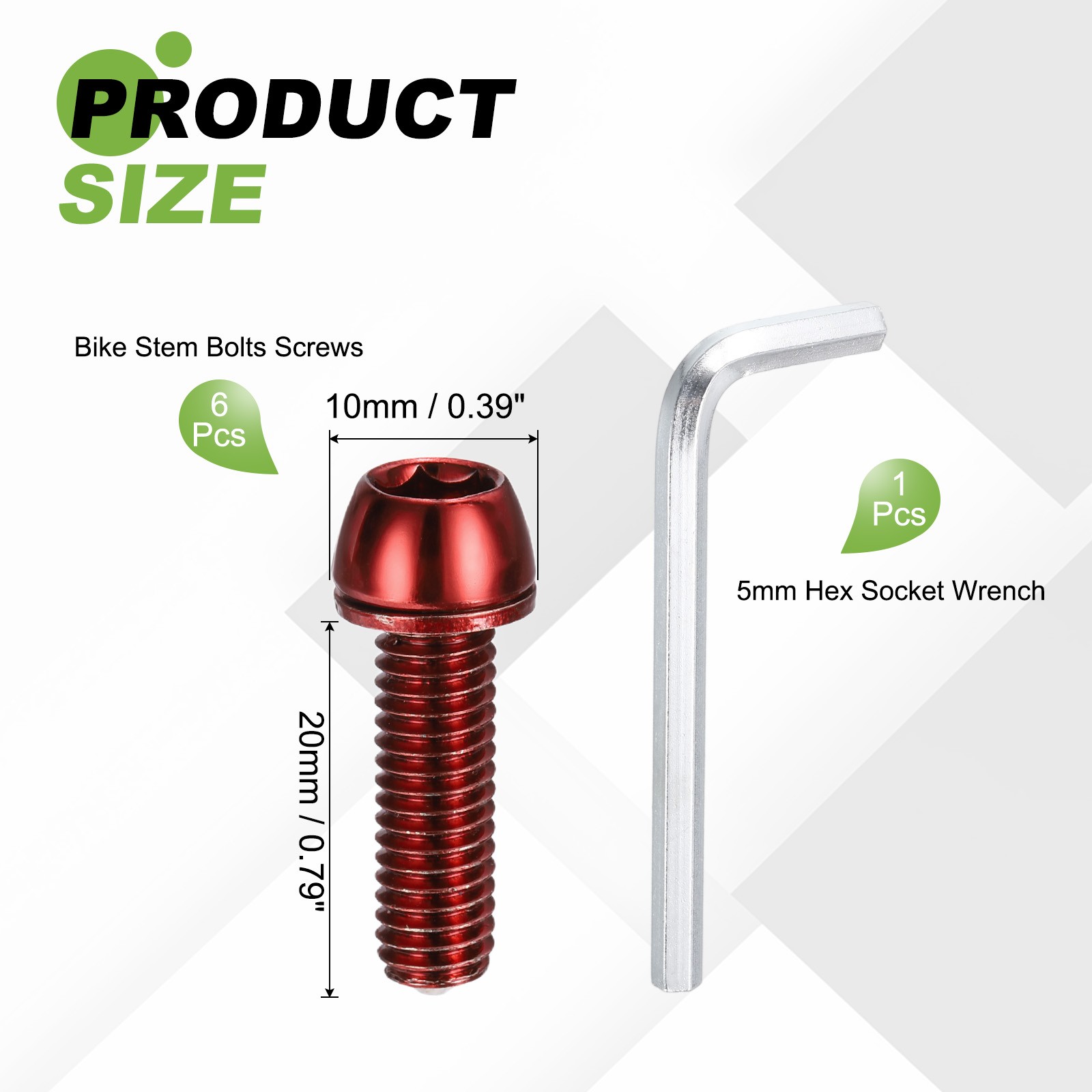 M6 x 20mm Bike Stem Bolts, 6pcs Tapered Bolts Screws for Bicycle Stem, Red