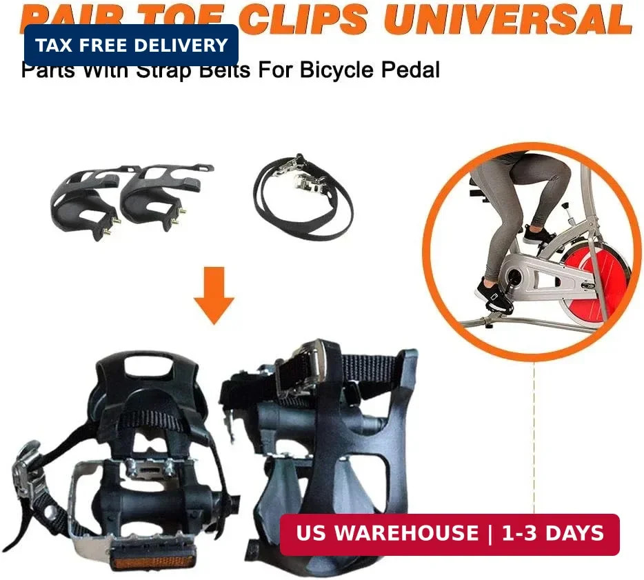 1 Pair Toe Clips for Road & Mountain Bikes, Universal Fit with Adjustable Straps