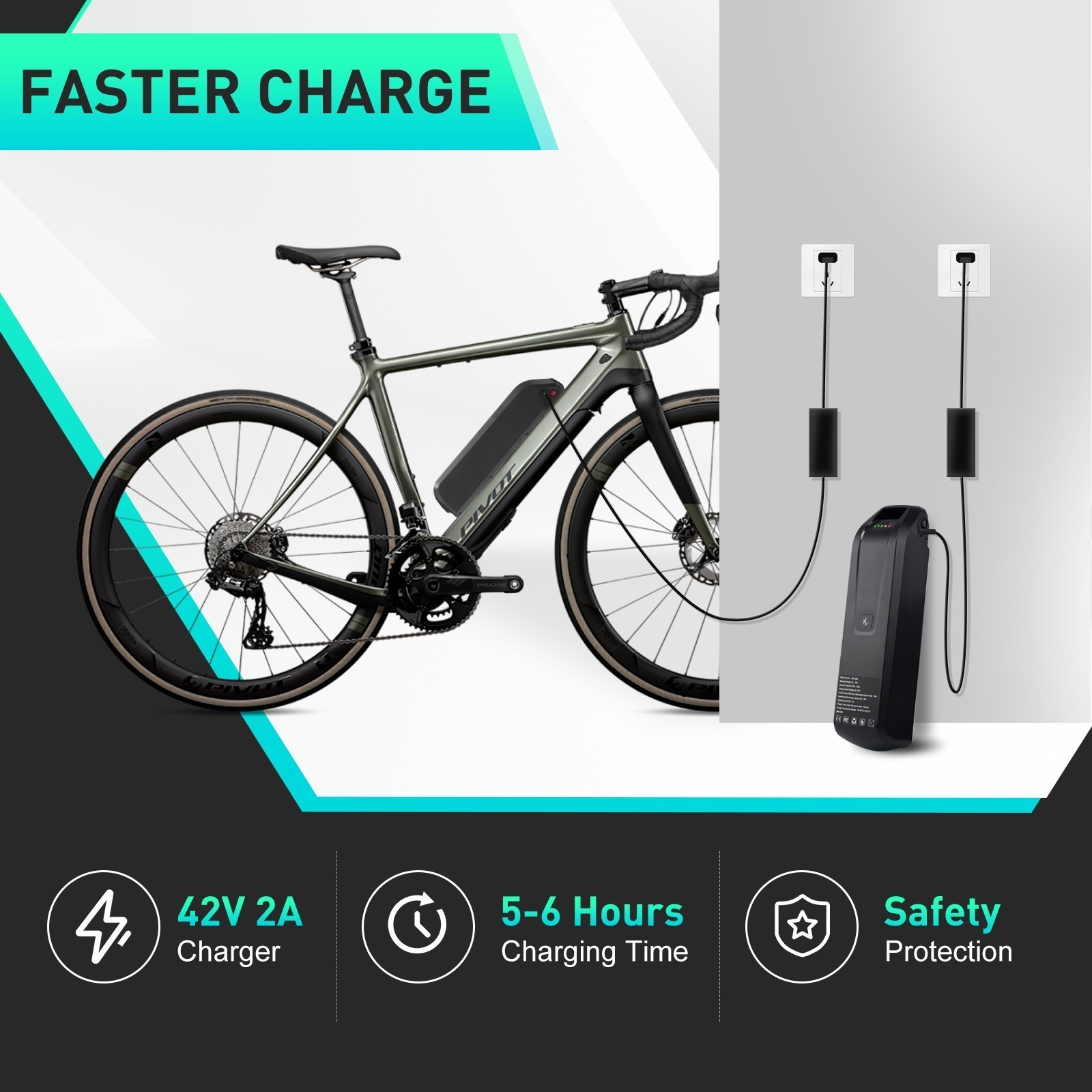 36V Ebike Battery, 4-Pin 10Ah Hailong Electric Bike Bicycle Lithium Battery 30A