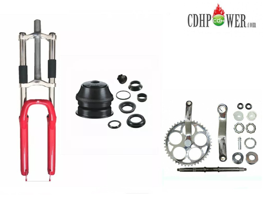 CDH Red 26″ Bicycle Suspension Fork & Headset & 44T Crankset -Gas Motorized Bike