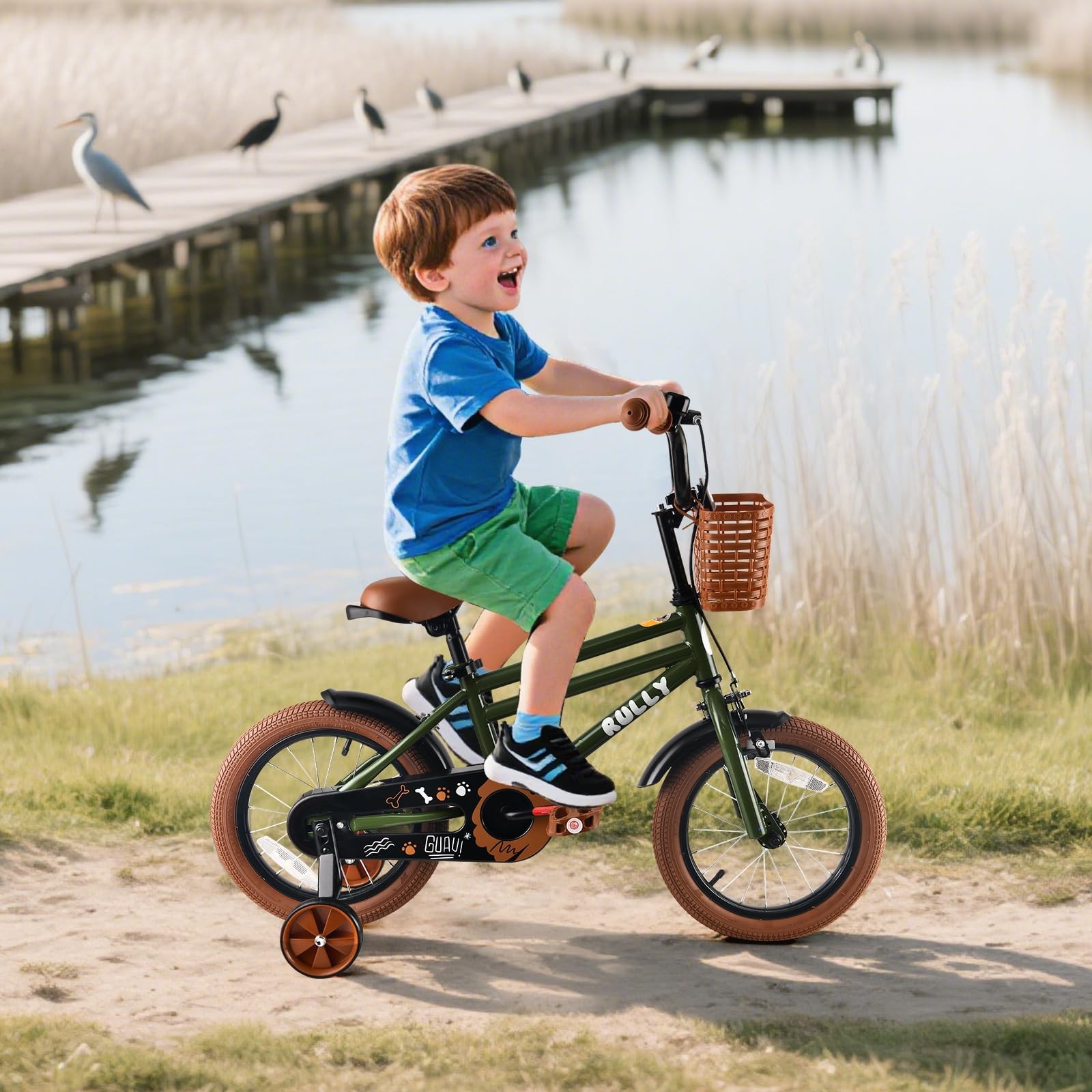 Rully 12 Inch Boys Bike For Kids Ages 2 3 4 Green Toddler Bicycle Training