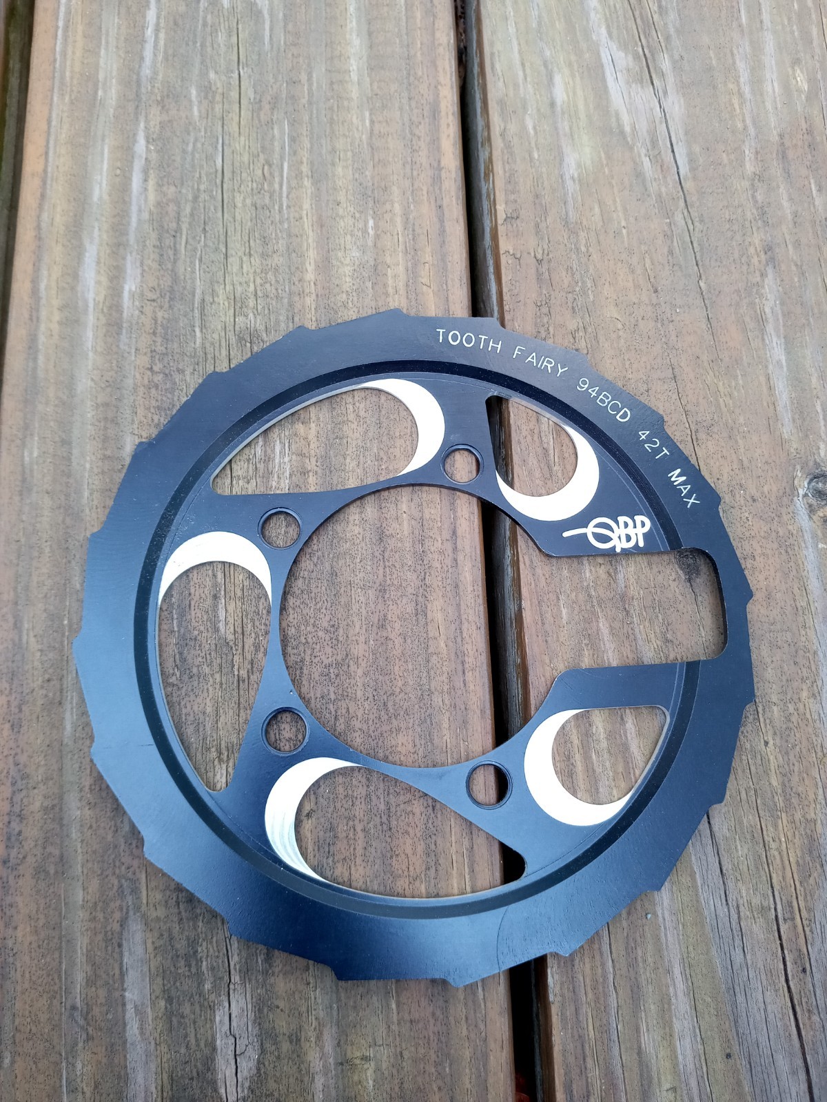 NOS New Old Stock QBP TOOTH FAIRY 94BCD 42T MAX 6061 chainring bash guard BLACK