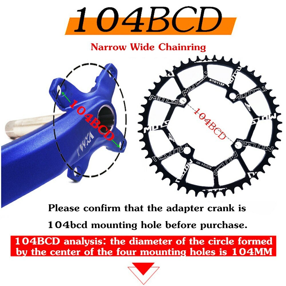 104BCD 40/42/44/46/48/52T MTB Bicycle Chainwheel MTB Bike Narrow Wide Chainring