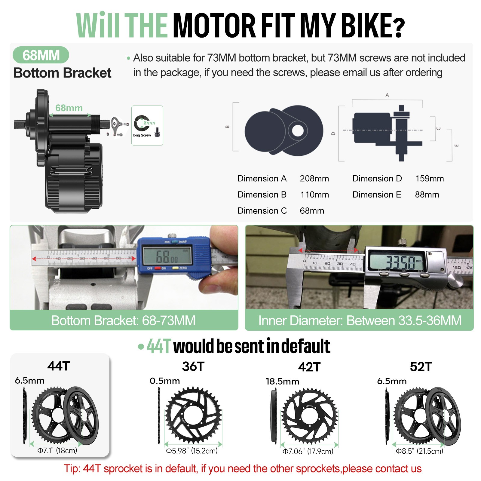 48V BBS02B BBSHD Bafang Mid Motor Conversion Kits 8FUN 68-100mm Electric Bike