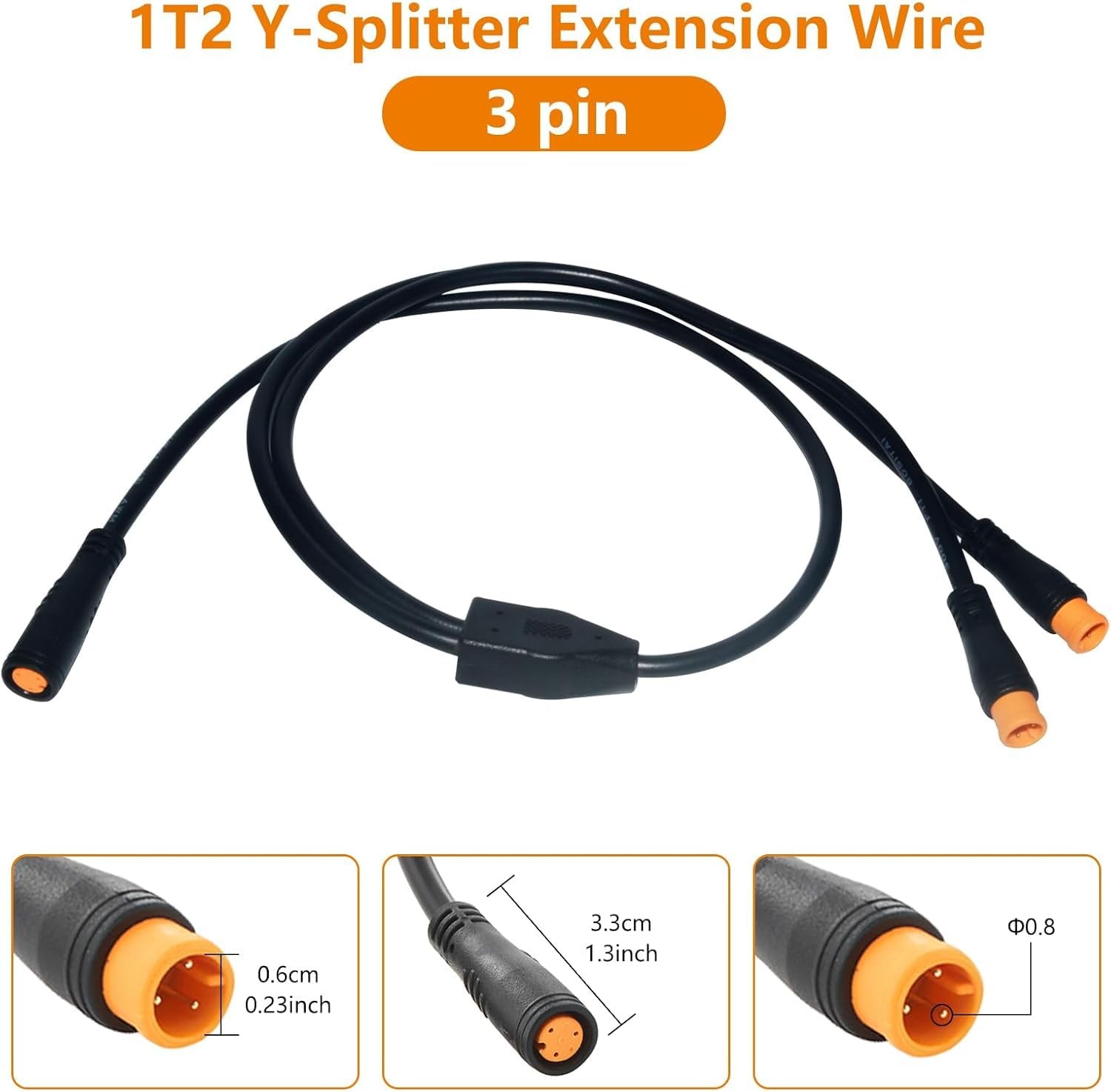 Y-Split Extension Cable 1T2 Wire 3pin with Waterproof Connector for Ebike Lig…