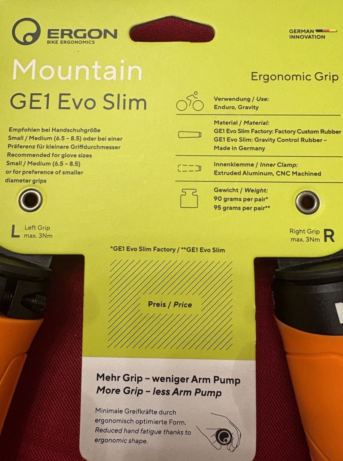 NEW Ergon GE1 EVO Slim Juicy Orange Lock-On Bicycle Grips Small/Medium