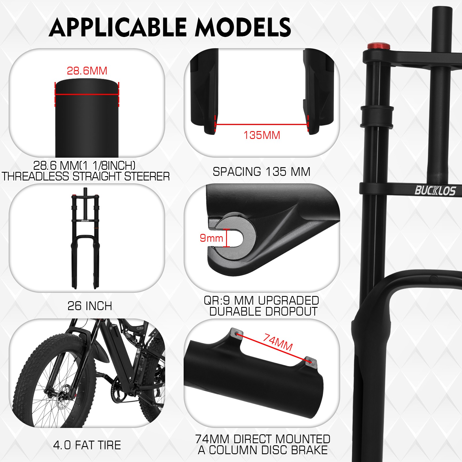 26″x4.0″ Electric/Fat/Mountain Bikes Fork Dual Crown Air Spring Suspension Forks